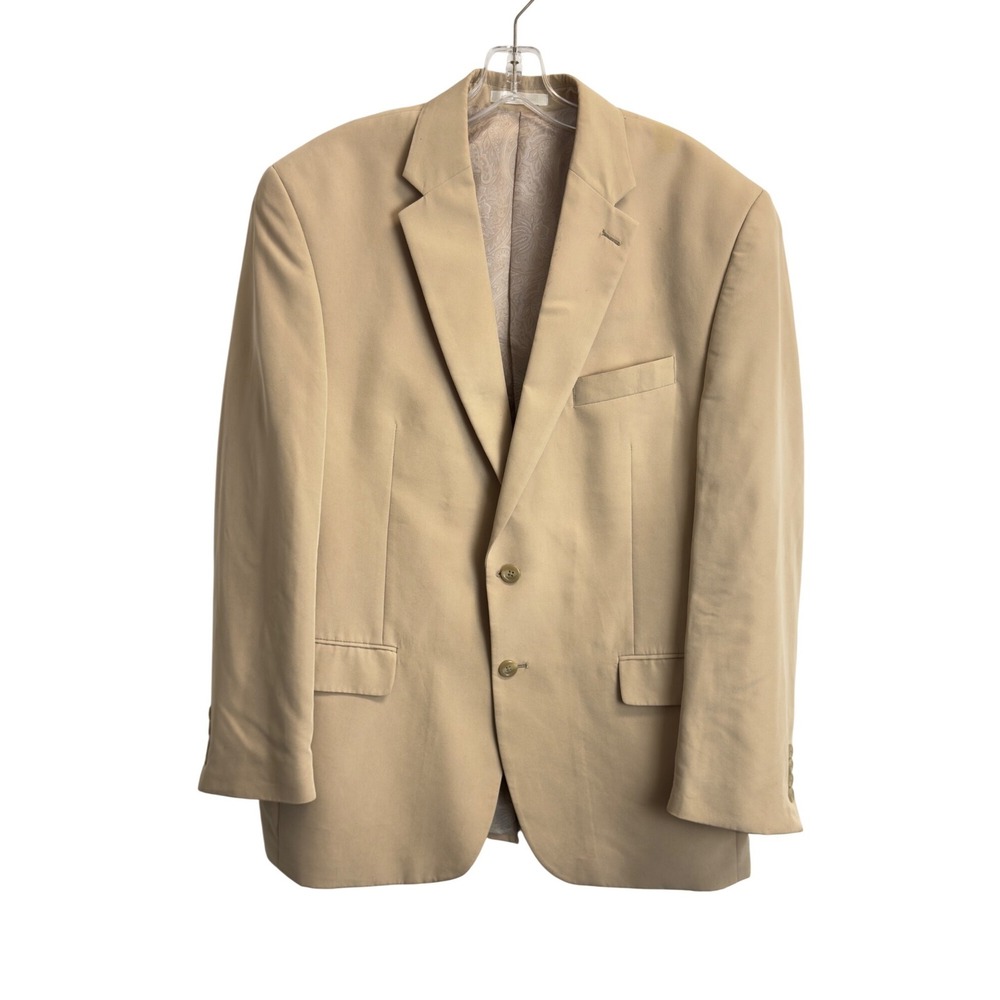 Chaps Mens 42R Tan Khaki Two Button Blazer Sport Coat Paisley Lining Jacket